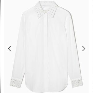 COS Women's White Long Sleeve Button-Up Shirt with Macramé Details Size S